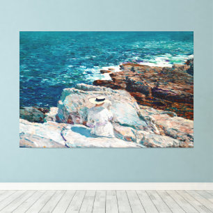 Vintage Coastal Ocean Cliff Woman by the Sea Canvas Print