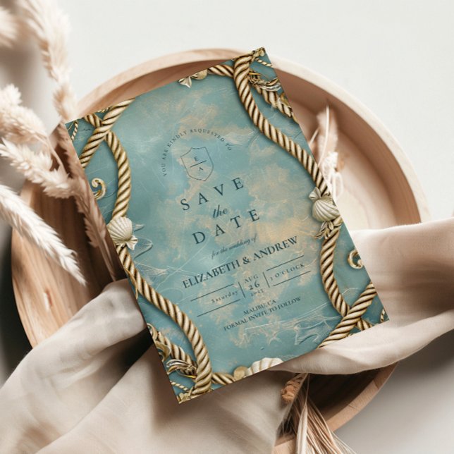Vintage Coastal Rope Ocean Wedding Save The Date (Creator Uploaded)