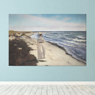 Vintage Coastal Seascape Woman by the Ocean Canvas Print