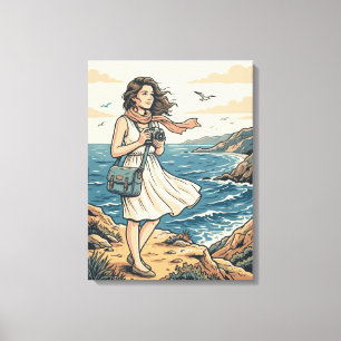 Vintage Coastal Travel Photography Poster Illustra Canvas Print