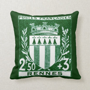 Vintage Coat of Arms Rennes, France Throw Pillow