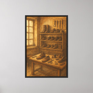 Vintage Cobbler’s Workshop Watercolor Illustration Canvas Print