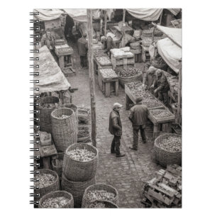 Vintage Cobblestone Market Scene Notebook