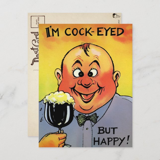 Vintage Cock-Eyed Drinking Postcard (Front/Back)