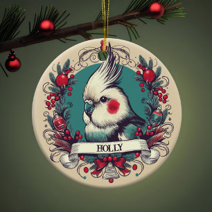 Vintage Cockatiel Christmas Holiday Bird Portrait Metal Ornament