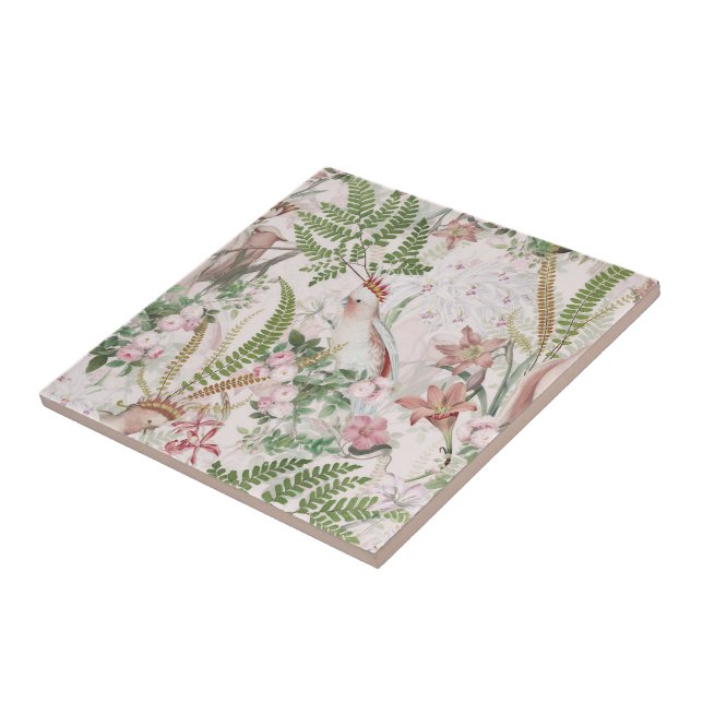 Vintage Cockatoo Jungle Pattern Blush Tile (Side)