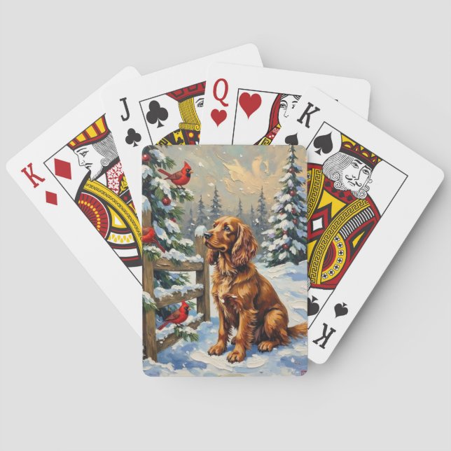 Vintage Cocker Spaniel and Cardinals Christmas Playing Cards (Back)
