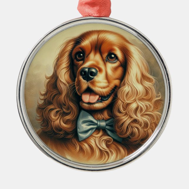 Vintage Cocker Spaniel Oil Painting Metal Ornament (Front)