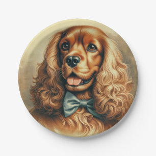Vintage Cocker Spaniel Oil Painting Paper Plate