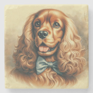 Vintage Cocker Spaniel Oil Painting Stone Coaster