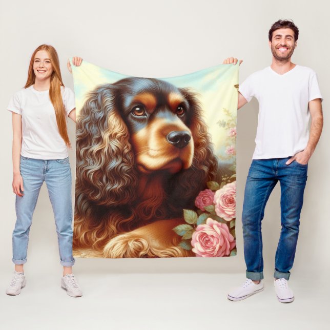 Vintage Cocker Spaniel  Painting Fleece Blanket (In Situ)