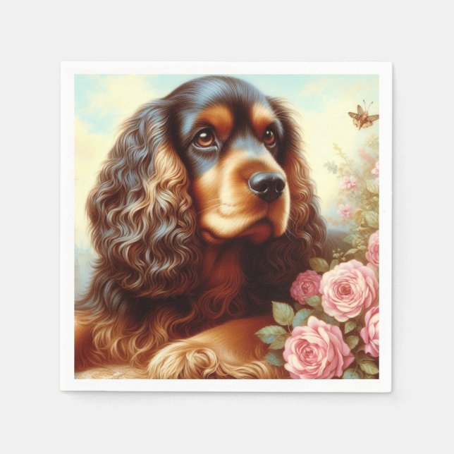 Vintage Cocker Spaniel  Painting Napkin (Front)