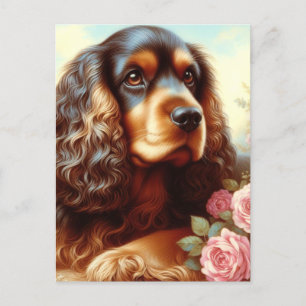 Vintage Cocker Spaniel  Painting Postcard