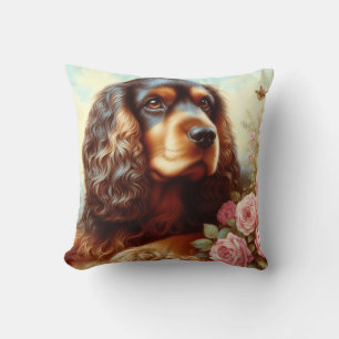 Vintage Cocker Spaniel  Painting Throw Pillow