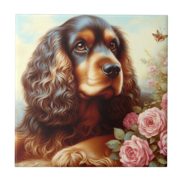 Vintage Cocker Spaniel  Painting Tile (Front)