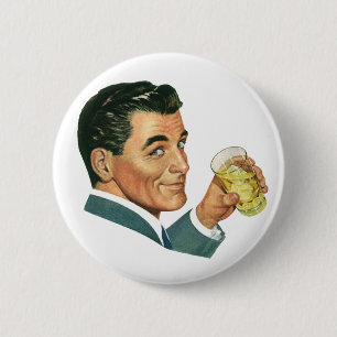 Vintage Cocktails Beverages, Man Drinking Drinks 2 Inch Round Button