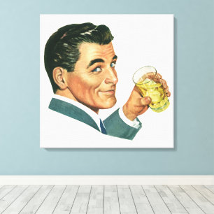 Vintage Cocktails Beverages, Man Drinking Drinks Canvas Print