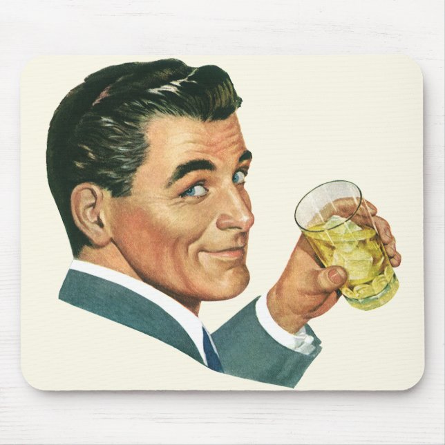 Vintage Cocktails Beverages, Man Drinking Drinks Mouse Pad (Front)