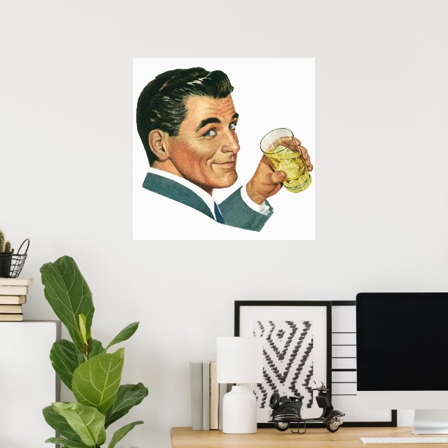 Vintage Cocktails Beverages, Man Drinking Drinks Poster (Home Office)