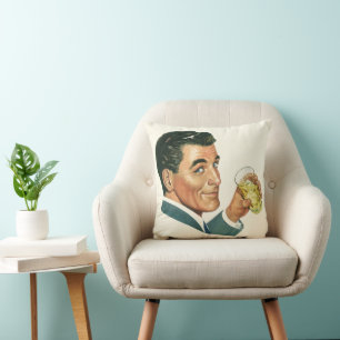 Vintage Cocktails Beverages, Man Drinking Drinks Throw Pillow