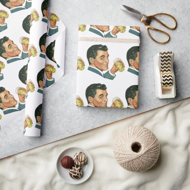 Vintage Cocktails Beverages, Man Drinking Drinks Wrapping Paper (Crafts)