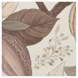 Vintage Cocoa Pods and Leaves Botanical Art Fabric
