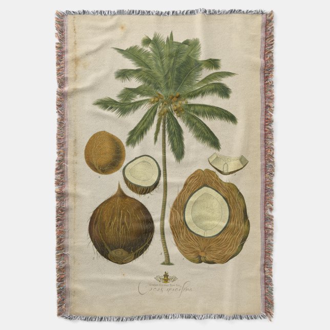Vintage Coconut Palm Throw Blanket (Front Vertical)