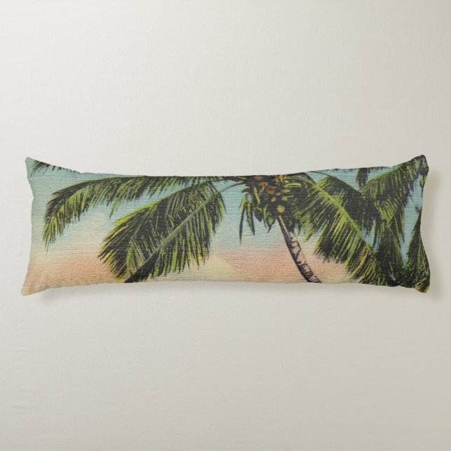 Vintage Coconut Palms Tropical Breeze Sunset Body Pillow (Front)