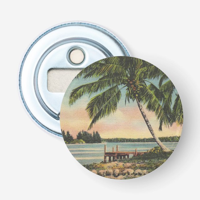 Vintage Coconut Palms Tropical Breeze Sunset Bottle Opener (Front)