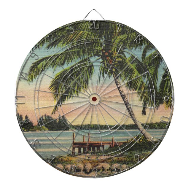 Vintage Coconut Palms Tropical Breeze Sunset Dartboard (Front)