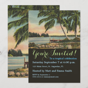 Vintage Coconut Palms Tropical Breeze Sunset Invitation