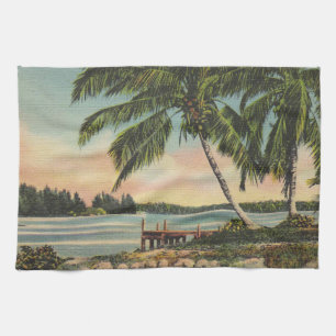 Vintage Coconut Palms Tropical Breeze Sunset Kitchen Towel