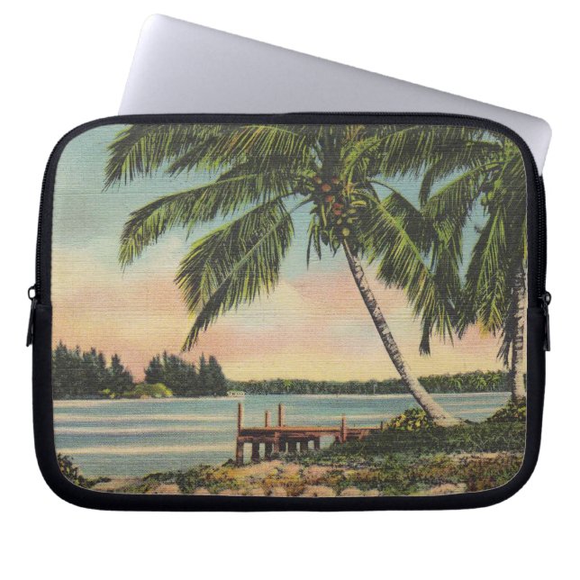 Vintage Coconut Palms Tropical Breeze Sunset Laptop Sleeve (Front)