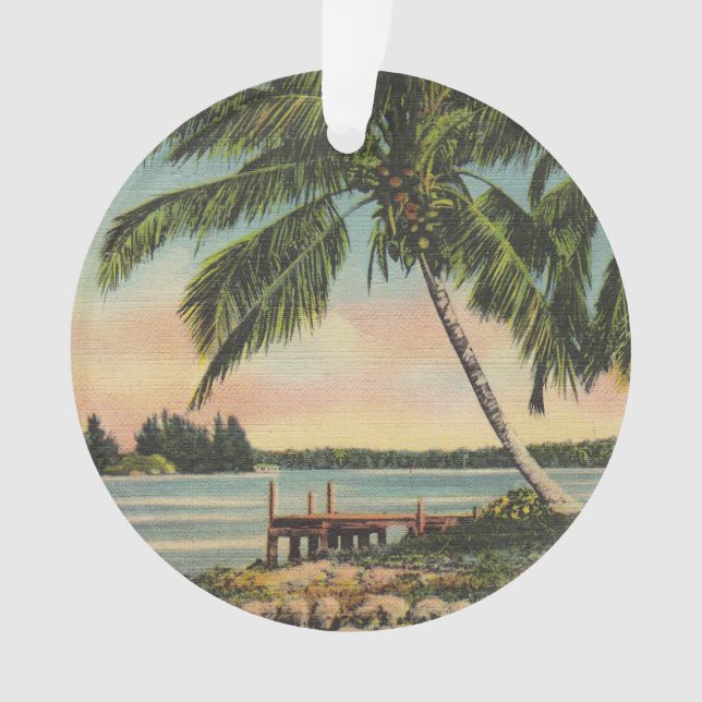 Vintage Coconut Palms Tropical Breeze Sunset Ornament (Front)