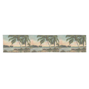 Vintage Coconut Palms Tropical Breeze Sunset Short Table Runner