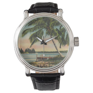 Vintage Coconut Palms Tropical Breeze Sunset Watch