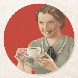 Vintage Coffee Advertisement Round Paper Coaster