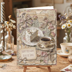 Vintage Coffee and Cake Personalized Birthday Card