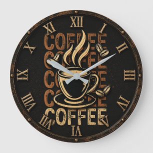 Vintage Coffee Bar Decor  Large Clock