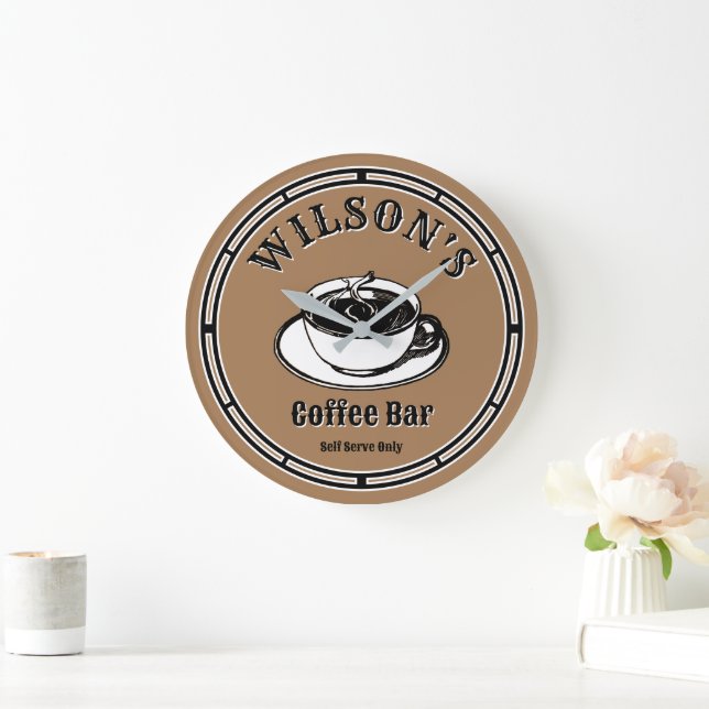 Vintage Coffee Bar Template Large Clock (Home)