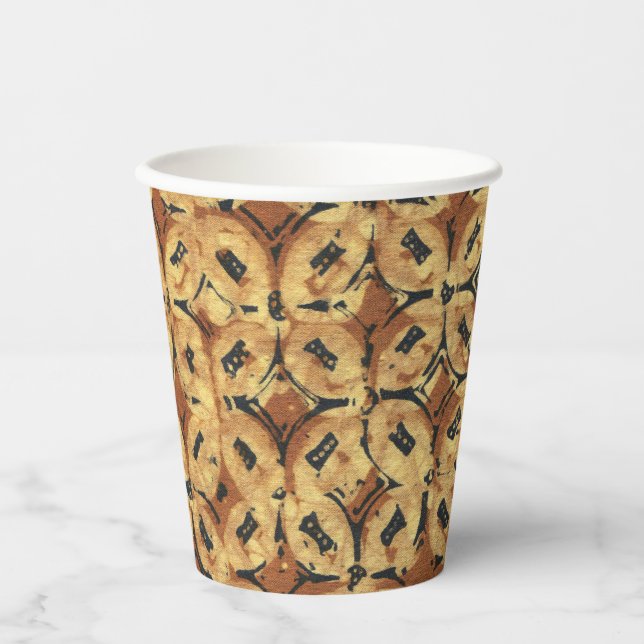 Vintage Coffee Bean Geometric Batik Pattern Paper Cups (Front)