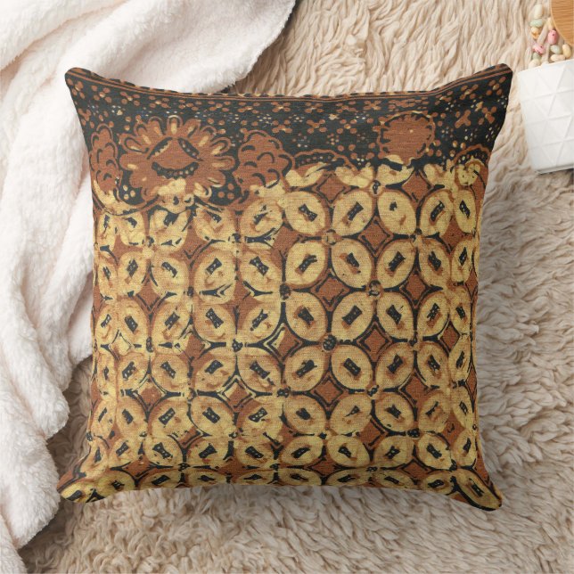 Vintage Coffee Bean Geometric Batik Pattern Throw Pillow (Blanket)