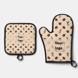 Vintage Coffee Beans and Lavender Cafe Branding Oven Mitt & Pot Holder Set