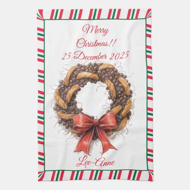 Vintage Coffee Beans & Biscuits wreath Kitchen Towel (Vertical)