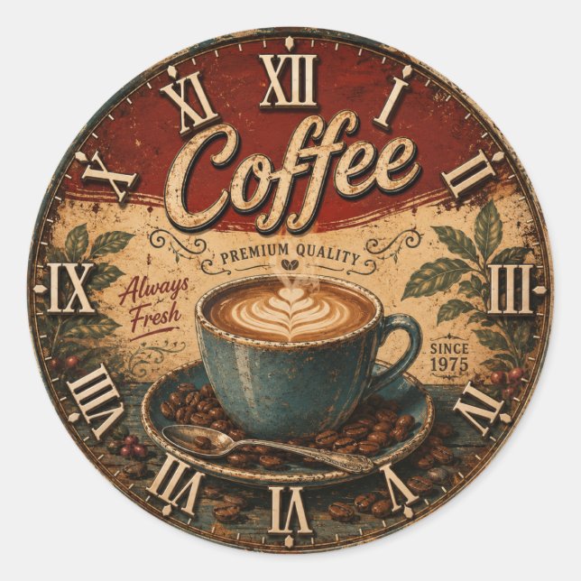 Vintage Coffee  Classic Round Sticker (Front)