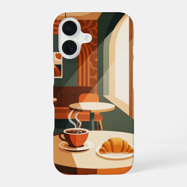 Vintage Coffee & Croissant iPhone 16 Case (Back)