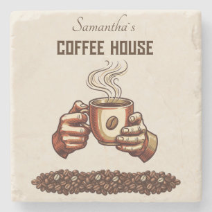 Vintage Coffee Cup Custom Cafe Brand Stone Coaster