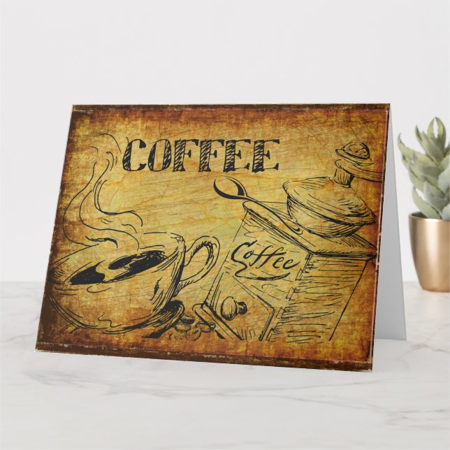Vintage Coffee Cup Old Fashioned Coffee Grinder Card (Small Plant)