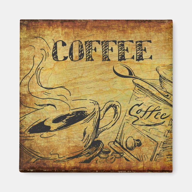 Vintage Coffee Cup Old Fashioned Coffee Grinder Magnet (Front)