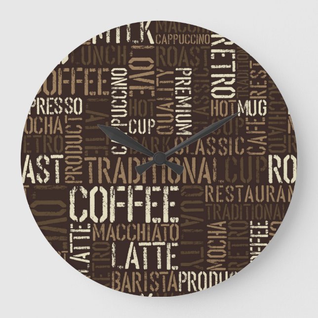 Vintage Coffee Experience Seamless Pattern Large Clock (Front)